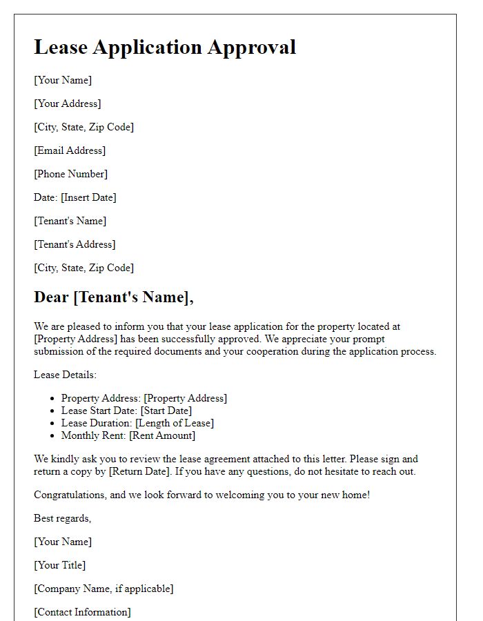 Letter template of successful lease application