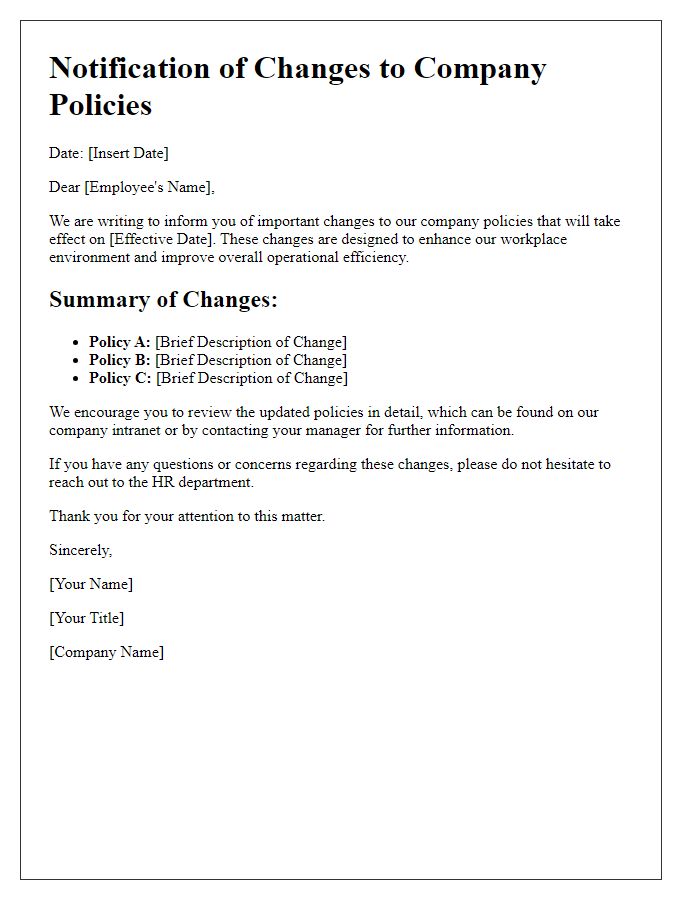 Letter template of changes to company policies