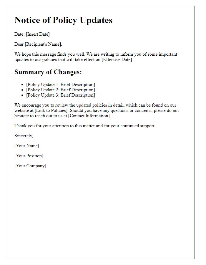 Letter template of notice for policy updates