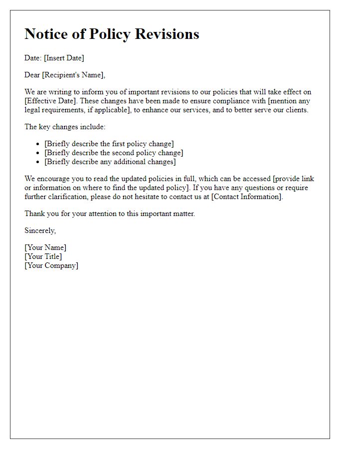 Letter template of notification for policy revisions