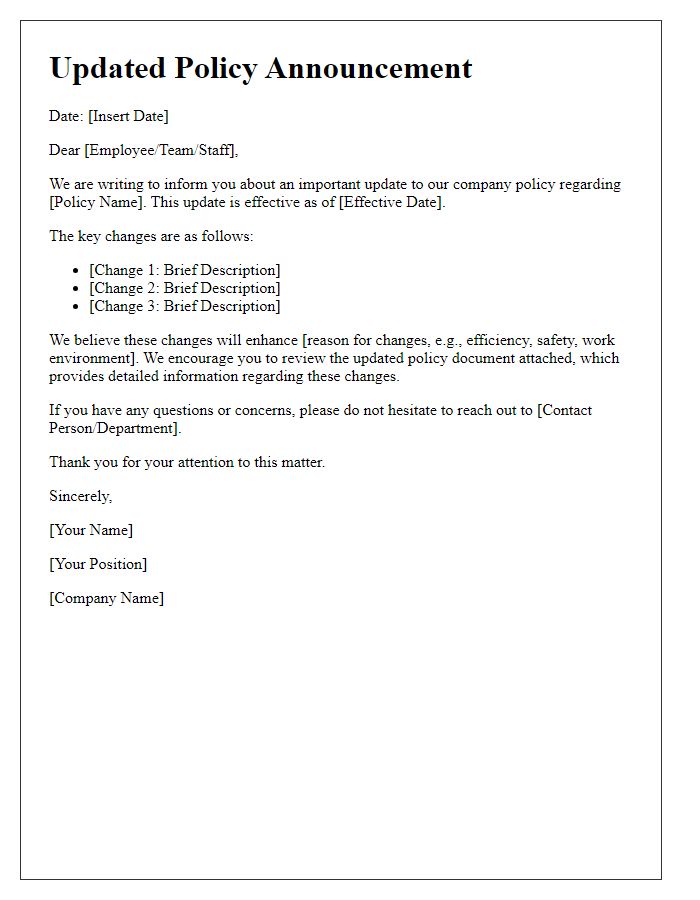 Letter template of updated policy announcement