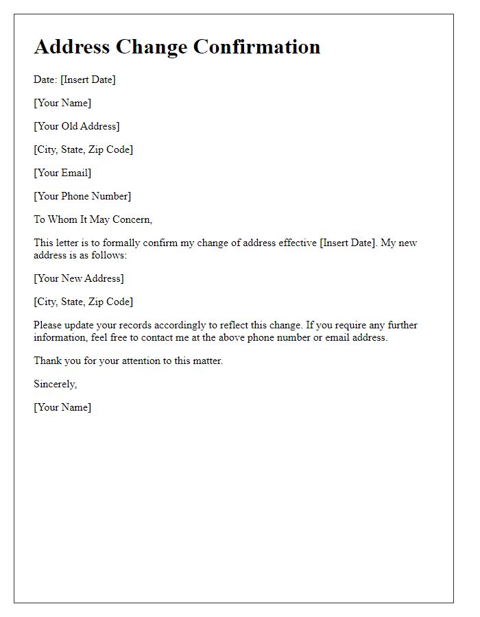 Letter template of address change confirmation for personal records