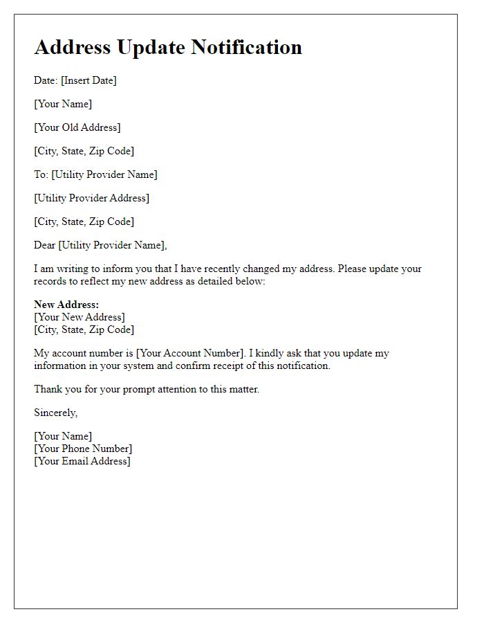 Letter template of address update notification for utility providers
