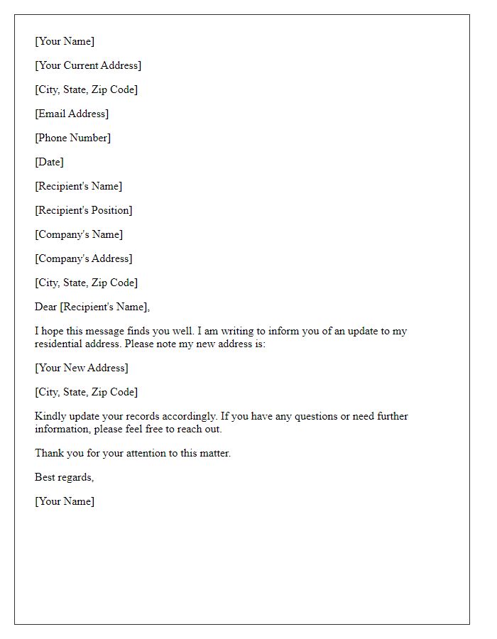 Letter template of residential address update for professional contacts