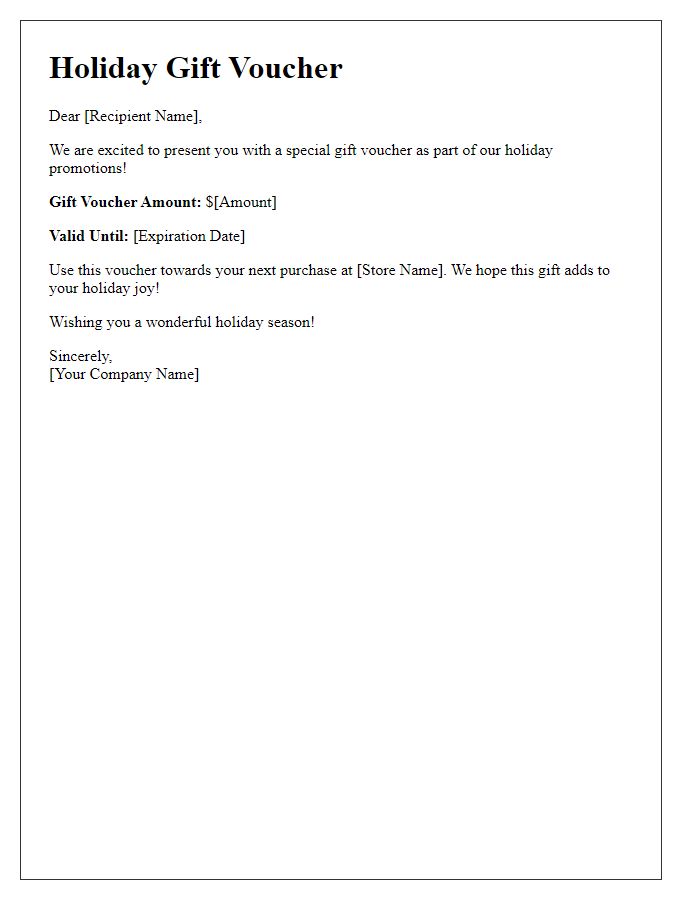 Letter template of gift voucher issuance for holiday promotions.