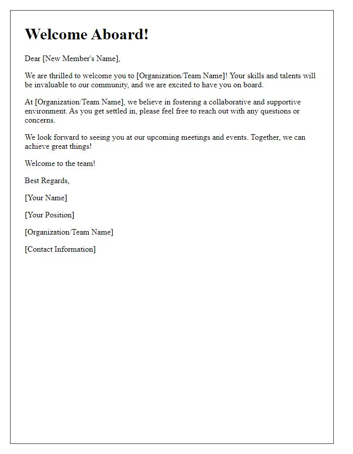 Letter template of Welcome Aboard for New Members