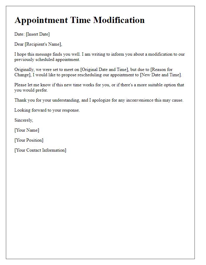 Letter template of appointment time modification