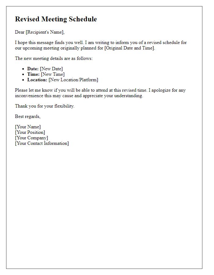 Letter template of revised meeting schedule