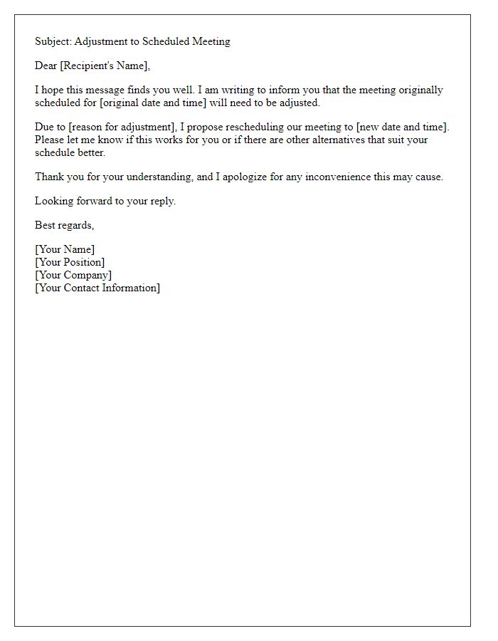 Letter template of scheduled meeting adjustment