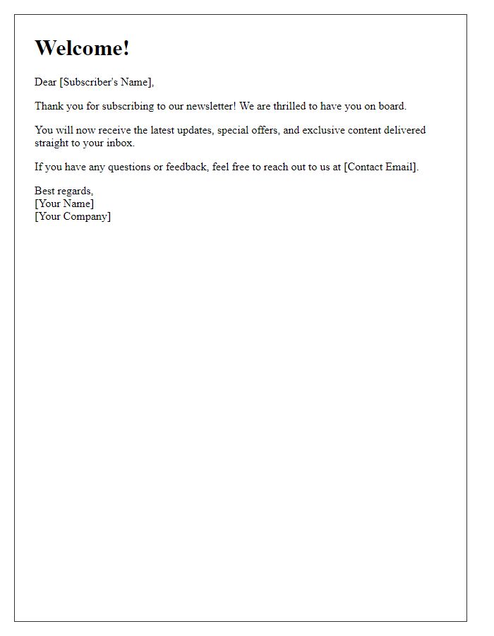 Letter template of Thank You for Subscribing Confirmation