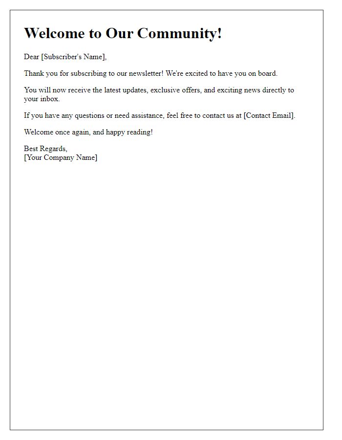 Letter template of Welcome Email for Subscription Confirmation