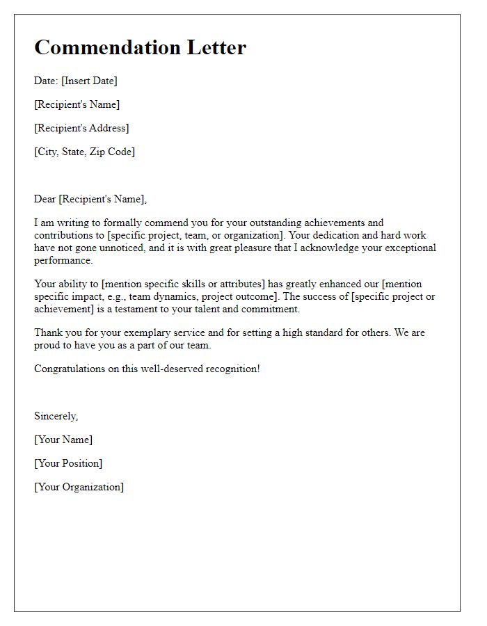 Letter template of commendation for outstanding achievements