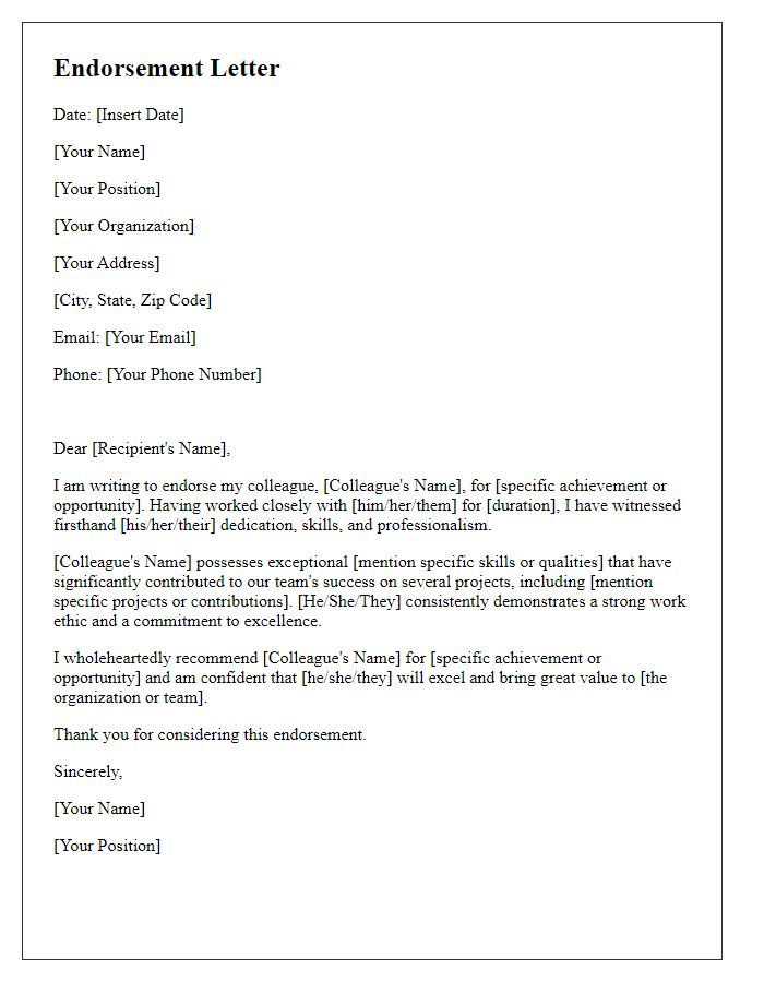 Letter template of endorsement for colleague's success