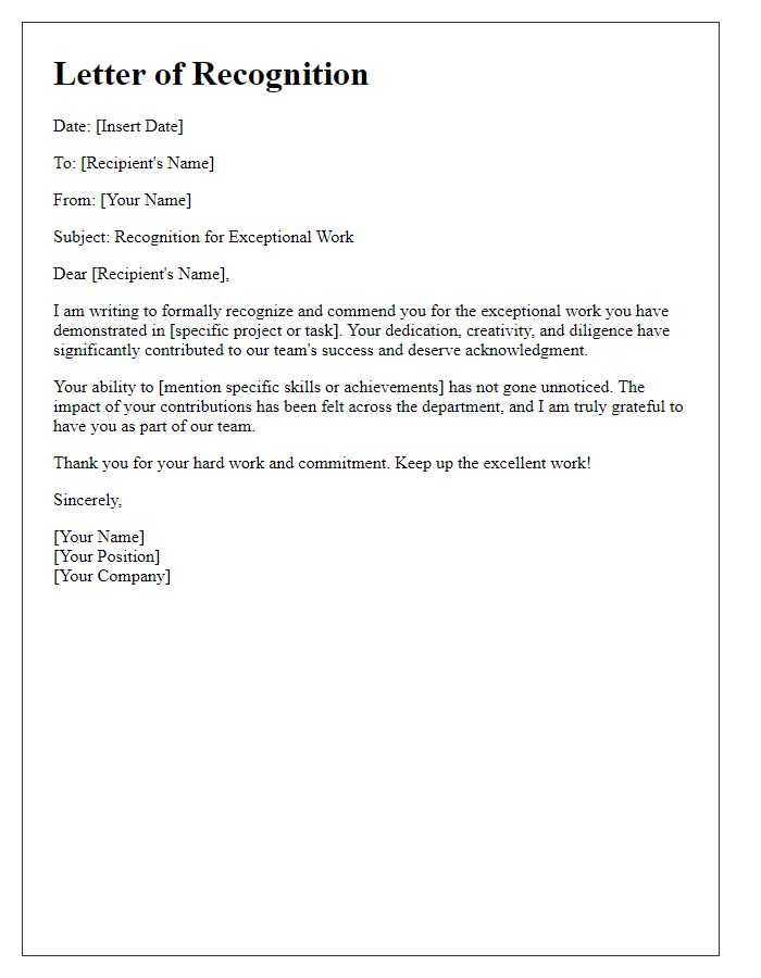 Letter template of recognition for exceptional work