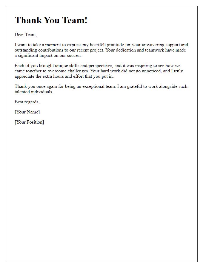 Letter template of thanks for team support and contribution