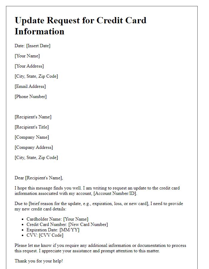 Letter template of update request for credit card information