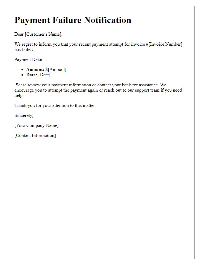 Letter template of payment failure announcement