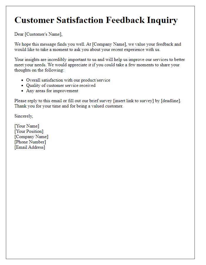 Letter template of customer satisfaction feedback inquiry