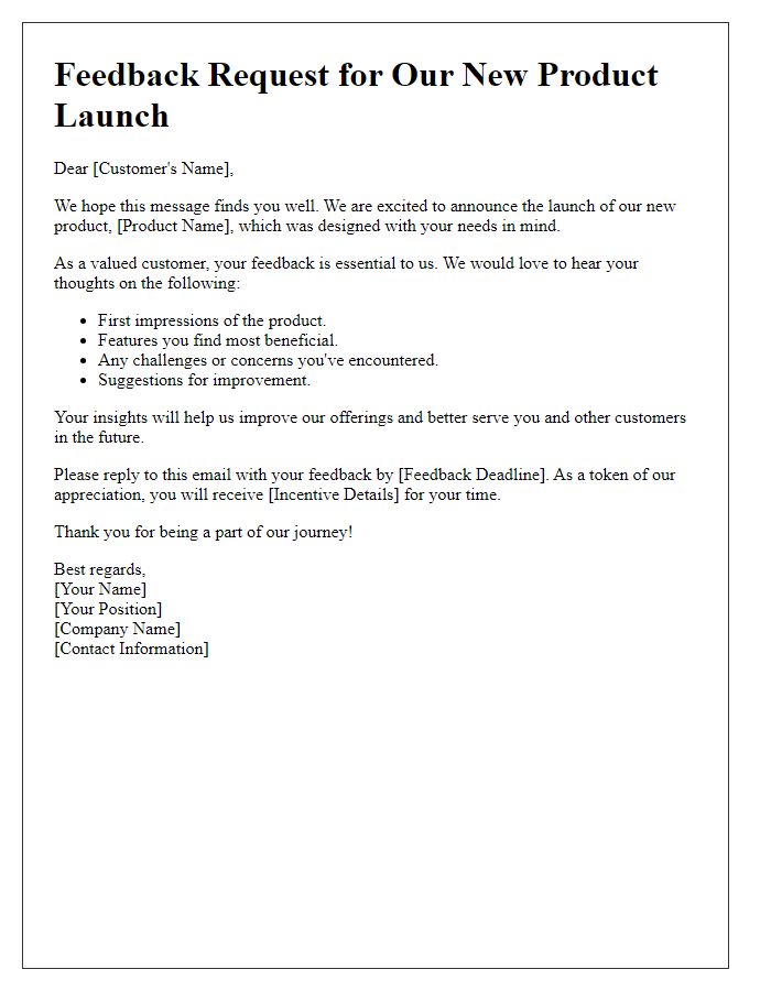 Letter template of feedback gathering for new product launch