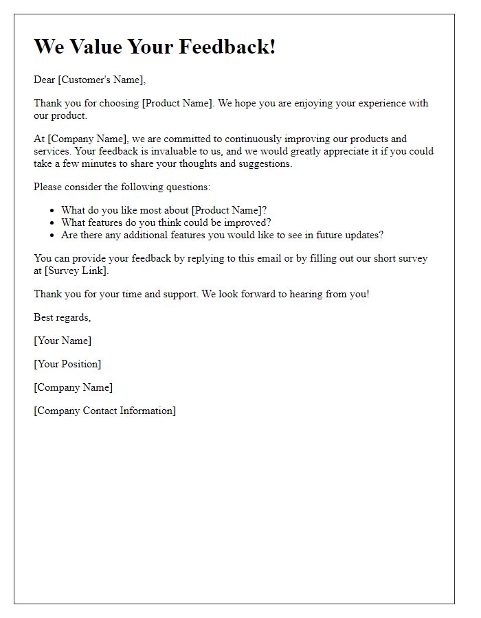 Letter template of feedback solicitation for product improvement