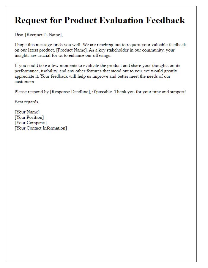 Letter template of request for product evaluation feedback