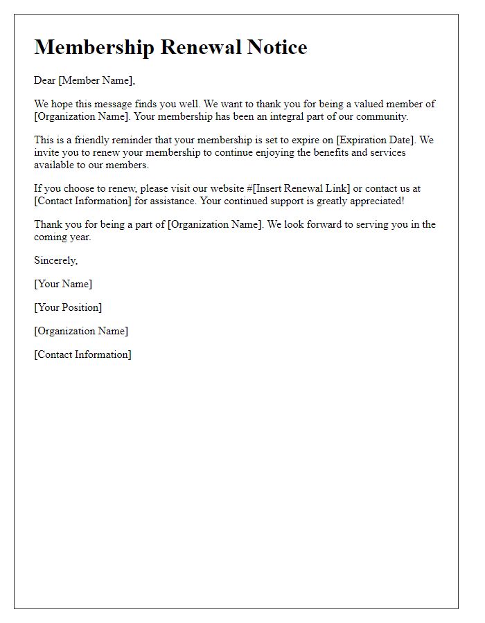 Letter template of membership renewal notice