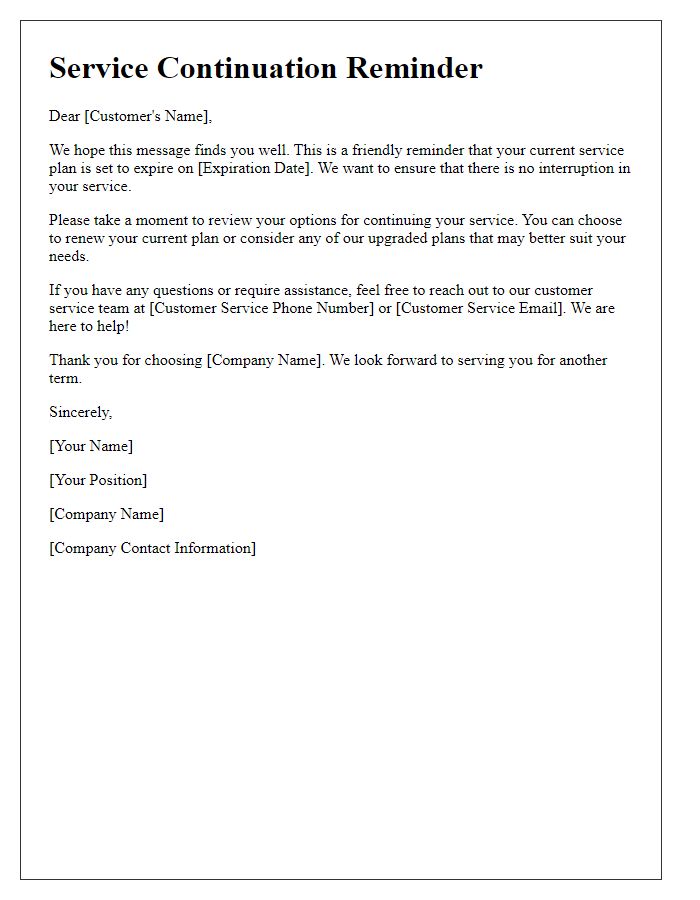 Letter template of service continuation reminder