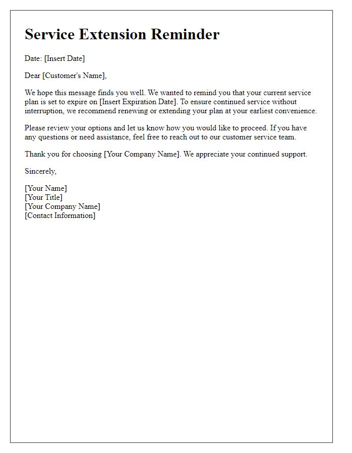 Letter template of service extension reminder