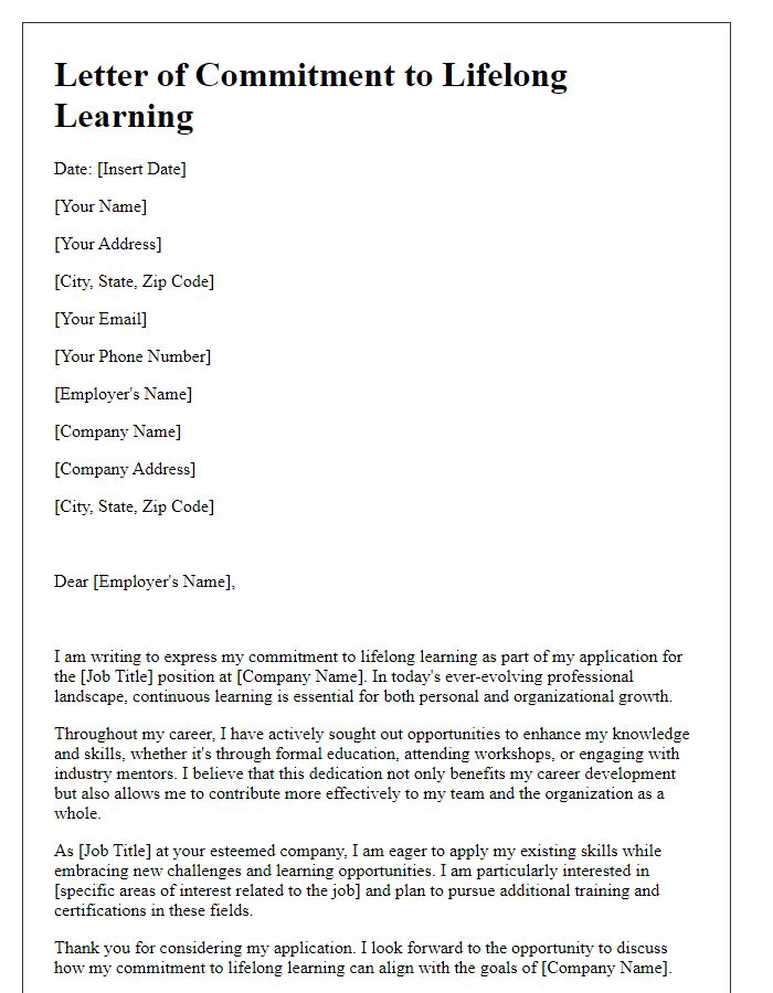 Letter template of commitment to lifelong learning for job application