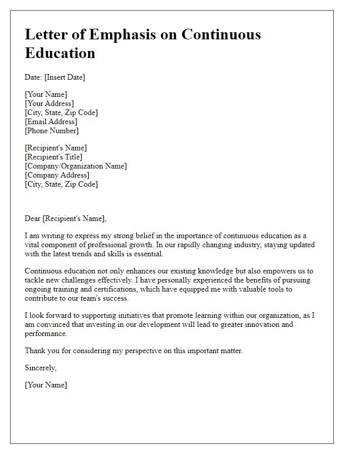 Letter template of emphasizing continuous education in professional growth application