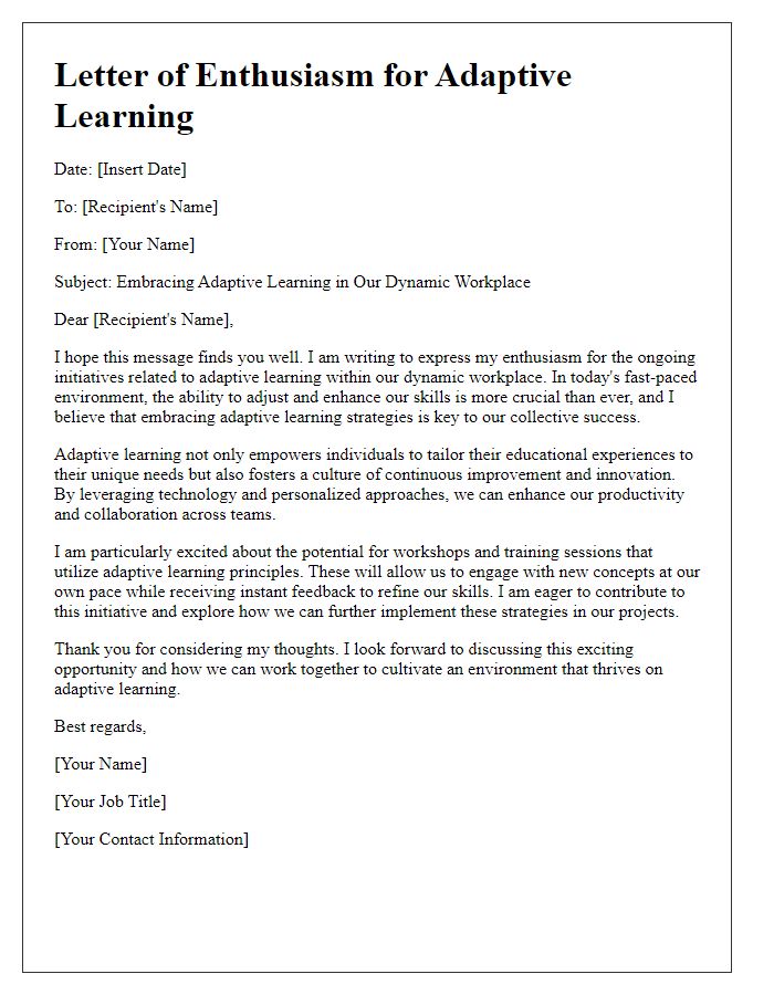 Letter template of illustrating enthusiasm for adaptive learning in a dynamic workplace