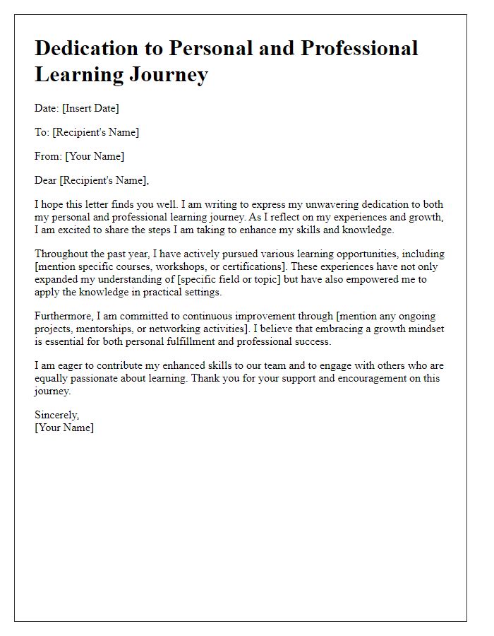 Letter template of showcasing dedication to personal and professional learning journey