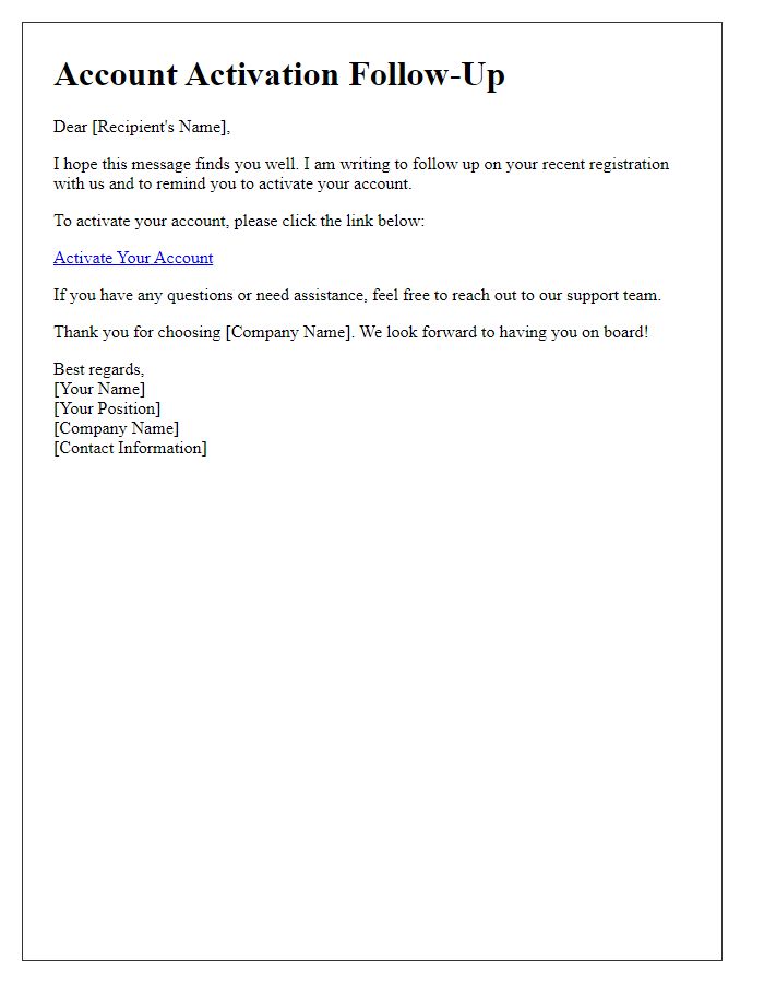 Letter template of account activation follow-up