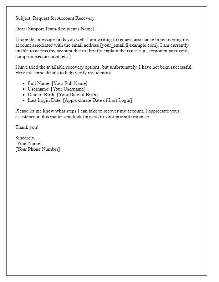 Letter template of account recovery request