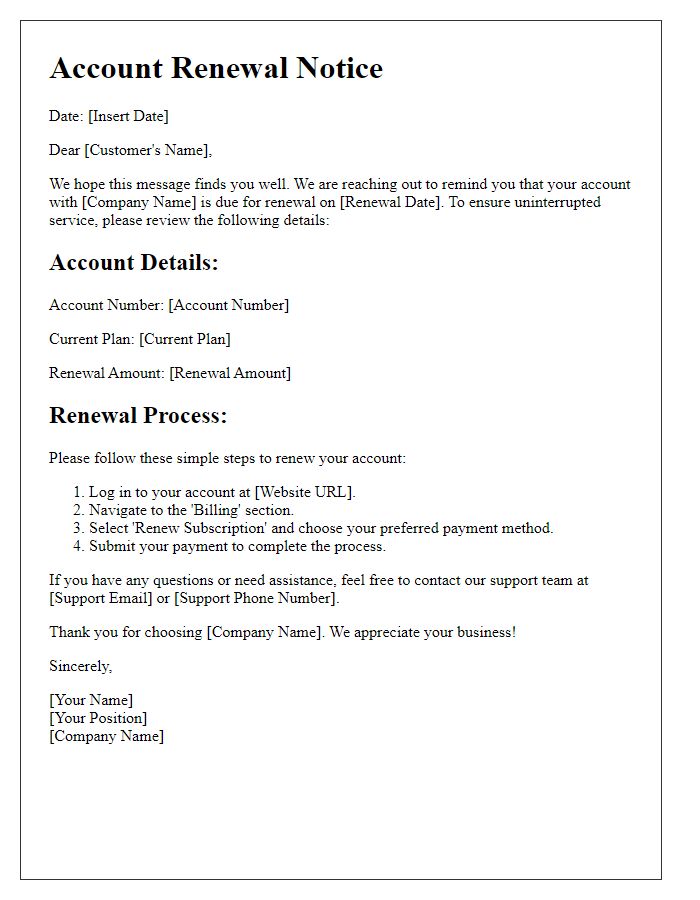 Letter template of account renewal process