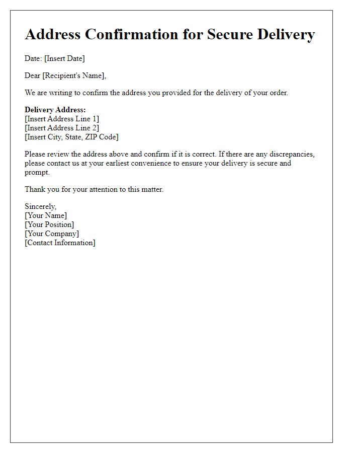 Letter template of Address Confirmation for Secure Delivery