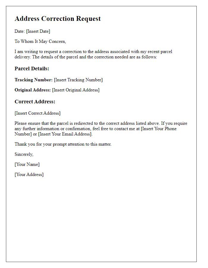 Letter template of Address Correction for Parcel Delivery