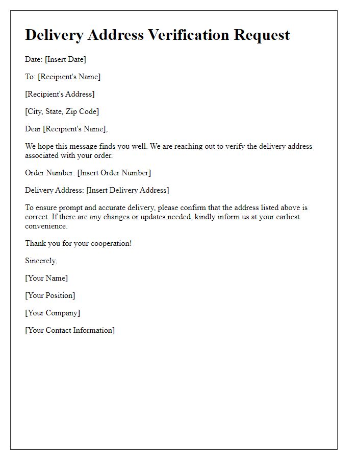 Letter template of Delivery Address Verification Request