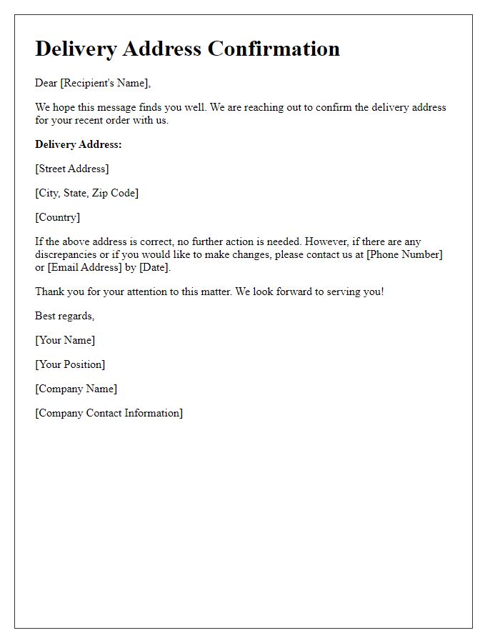 Letter template of Ensuring Accurate Delivery Address