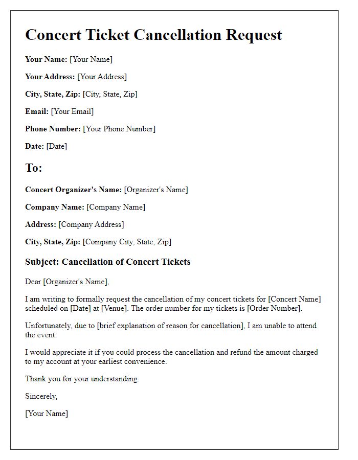 Letter template of cancellation for concert tickets