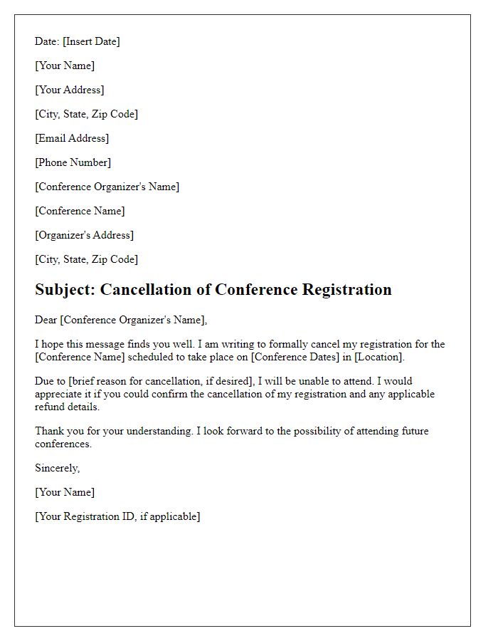 Letter template of cancellation of conference registration