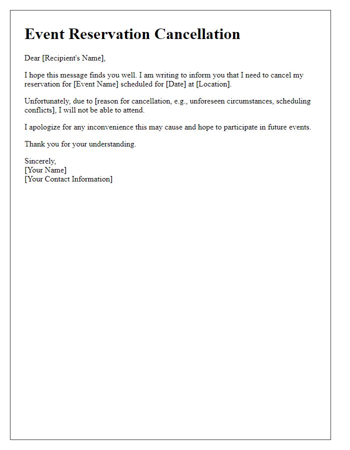 Letter template of event reservation cancellation