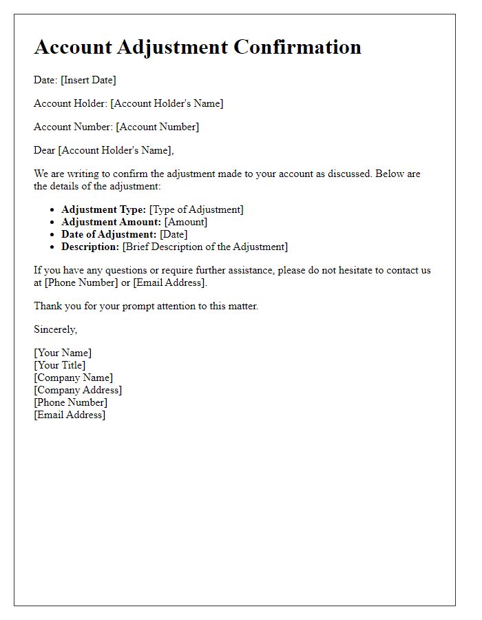 Letter template of account adjustment confirmation