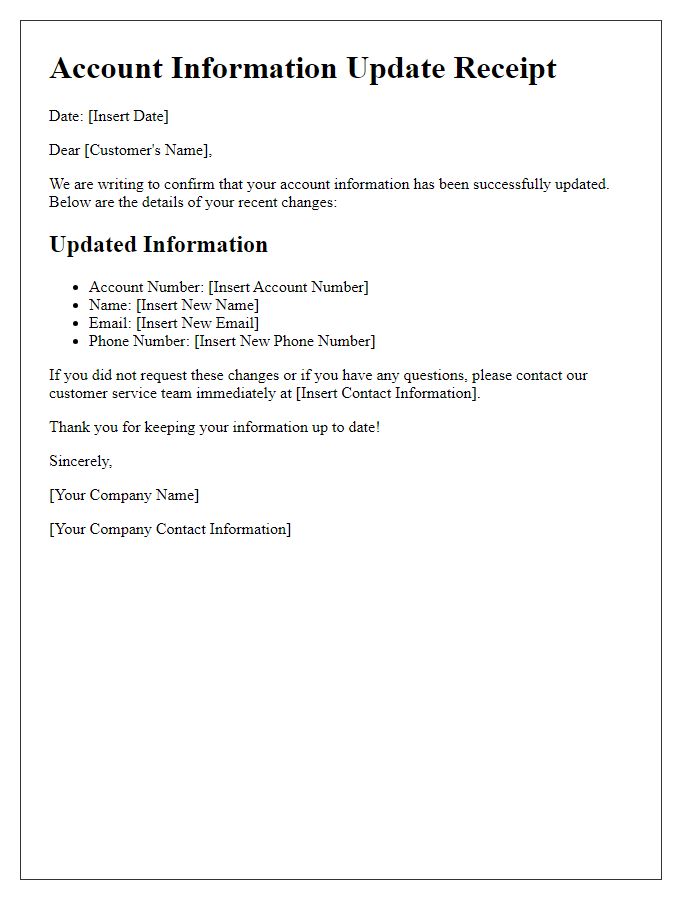 Letter template of account information update receipt