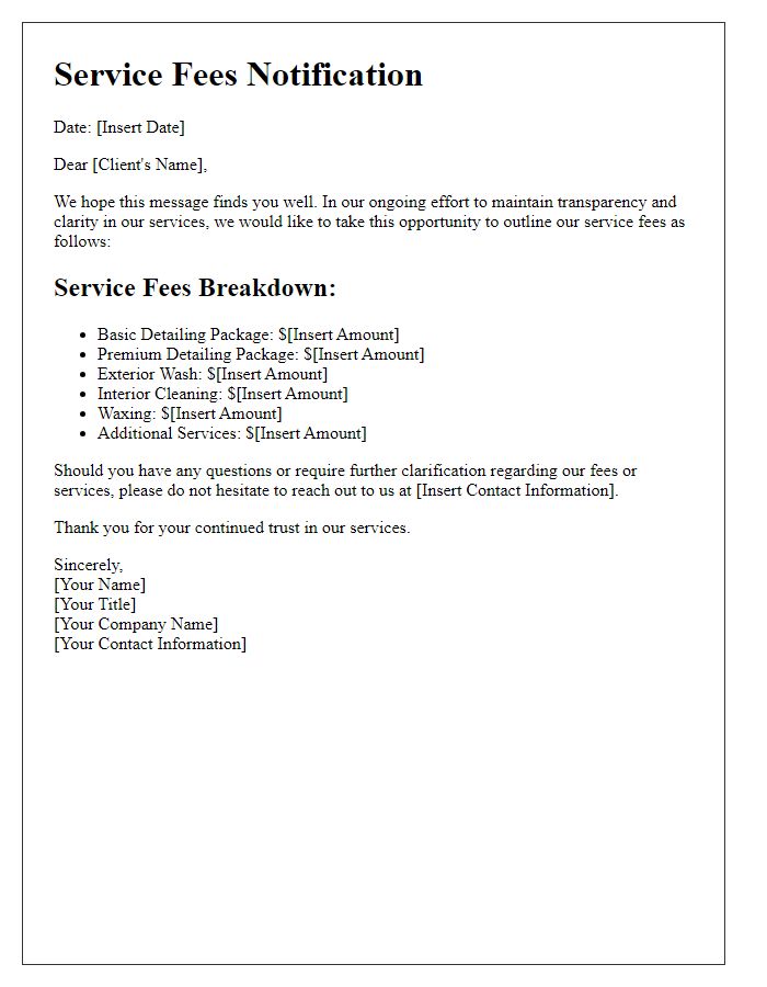 Letter template of detailing service fees for transparency