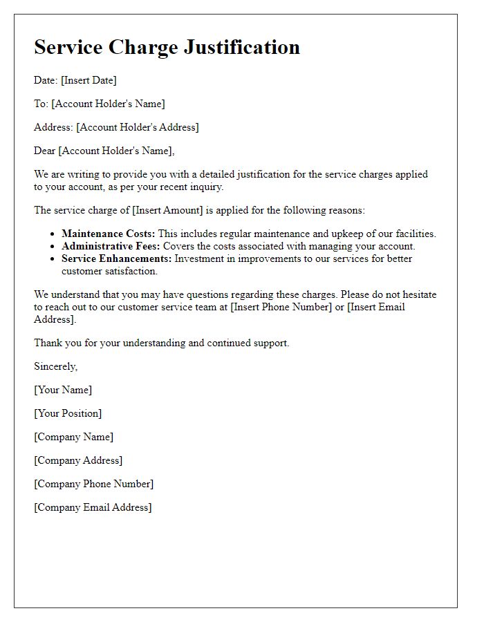 Letter template of service charge justification for accounts