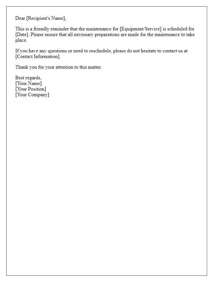 Letter template of maintenance date reminder