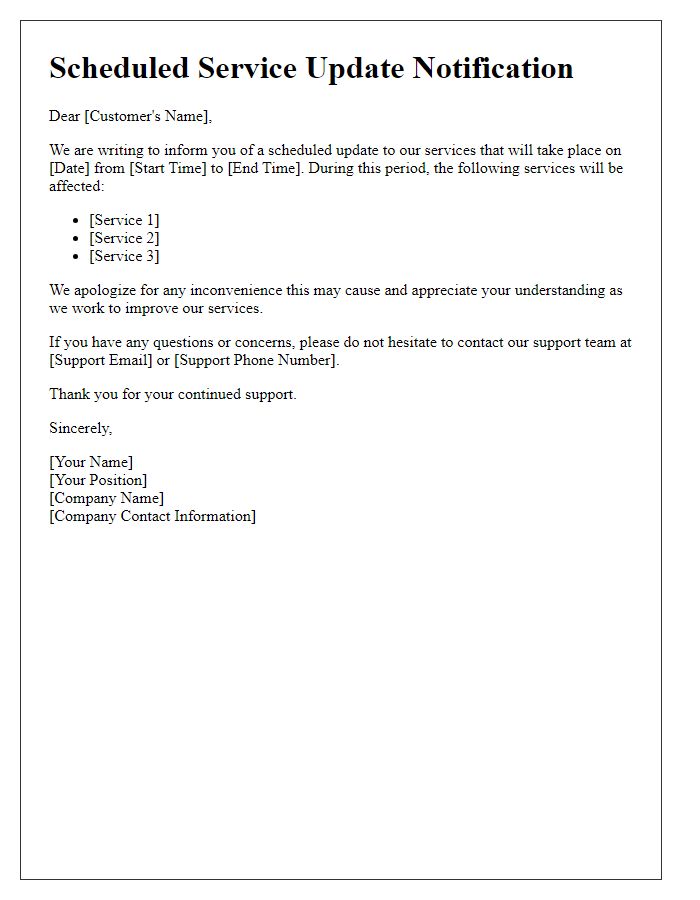 Letter template of scheduled service update