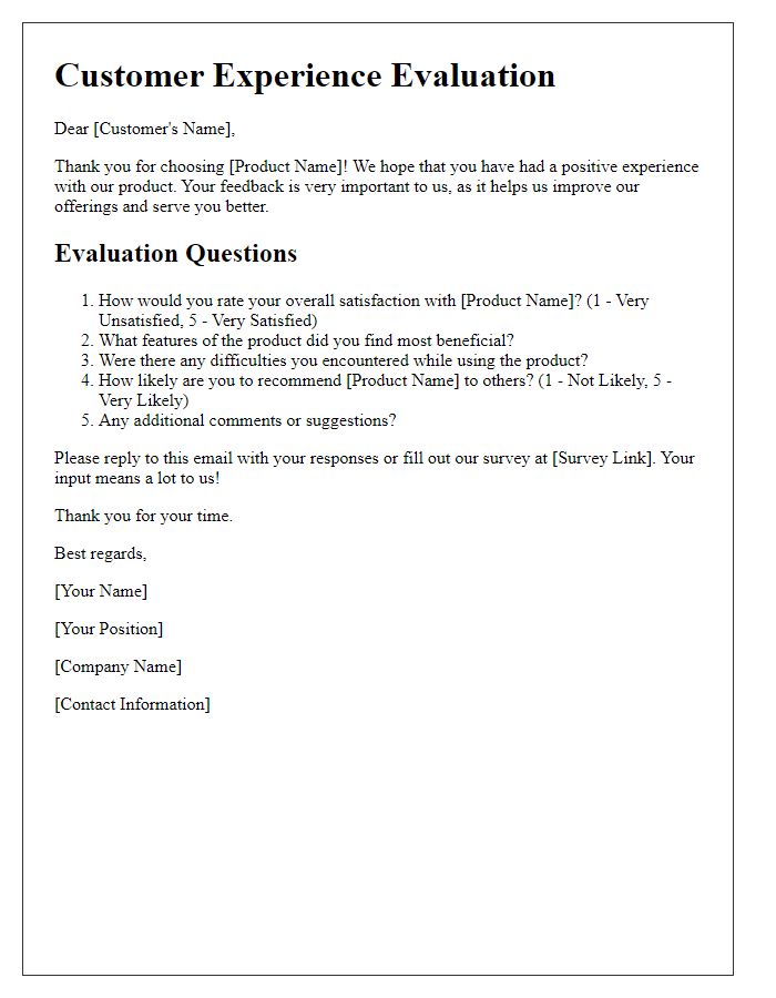 Letter template of customer experience evaluation after product usage