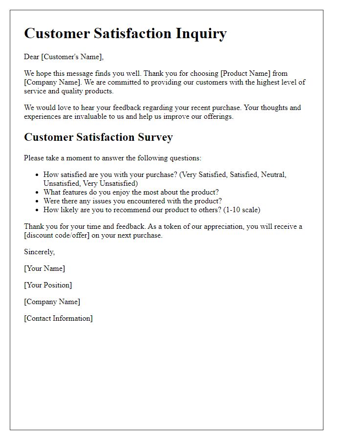 Letter template of customer satisfaction inquiry for product purchase